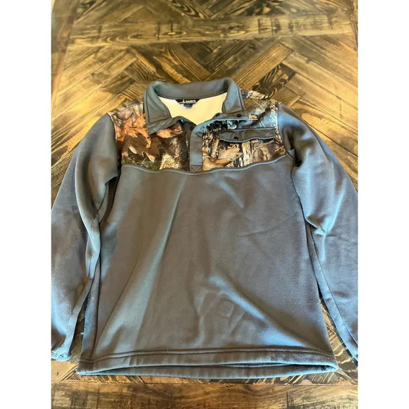 Habit Men’s Medium Gray Camo Button Pull Over Country Western Hunting Fishing - Picture 1 of 16